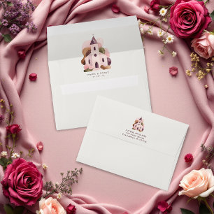 Lovely Rustic Pink Church Illustration Wedding Envelope