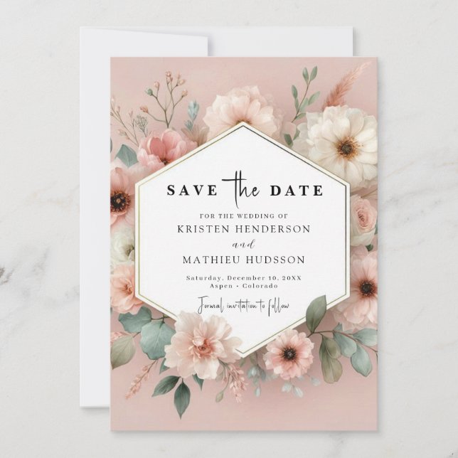 Lovely Rustic Pink Floral Wedding Save The Date (Front)