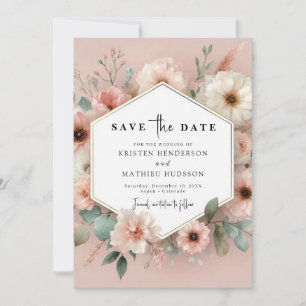 Lovely Rustic Pink Floral Wedding Save The Date