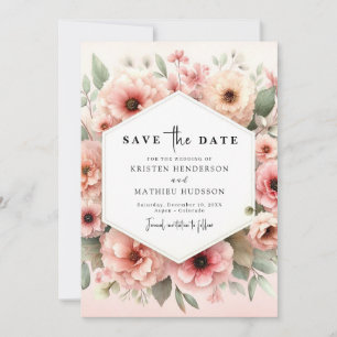 Lovely Rustic Pink Floral Wedding Save The Date