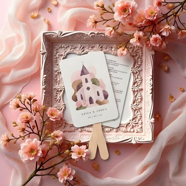 Lovely Rustic Pink Tones Church Wedding Program Hand Fan (Lovely Rustic Pink Tones Church Wedding Program Hand Fan Design.)