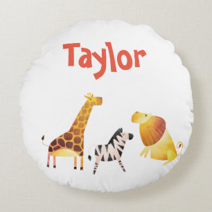 Lovely Safari Giraffe Lion and Zebra Round Cushion