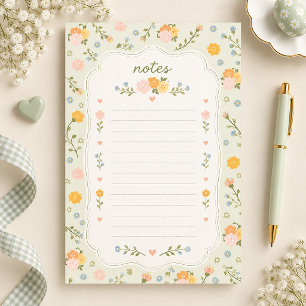 Lovely Sage Green Floral Lined Stationery Paper