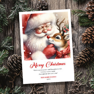 Lovely Santa And Rudolph Festive Christmas Greetin Holiday Card