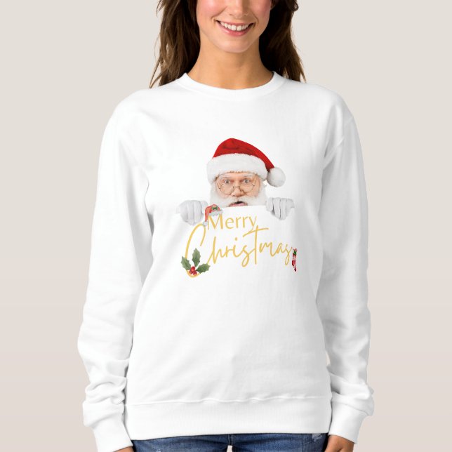 Lovely Santa Claus Merry Christmas White Lady Sweatshirt (Front)