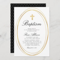 lovely script faux gold frame baptism invitation