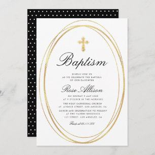 lovely script faux gold frame baptism invitation