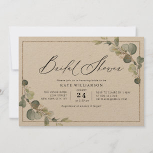 lovely script greenery frame bridal shower invitation