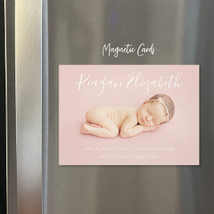 Lovely Script Magnetic Photo Birth Announcement
