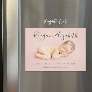 Lovely Script Magnetic Photo Birth Announcement