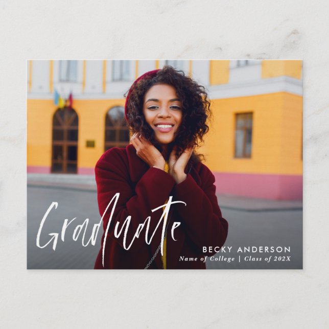 lovely script modern graduation announcement postcard (Front)