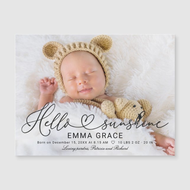 Lovely Script Photo Birth Announcement Cards (Front)