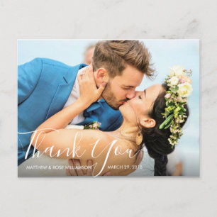 lovely script   wedding thank you postcard