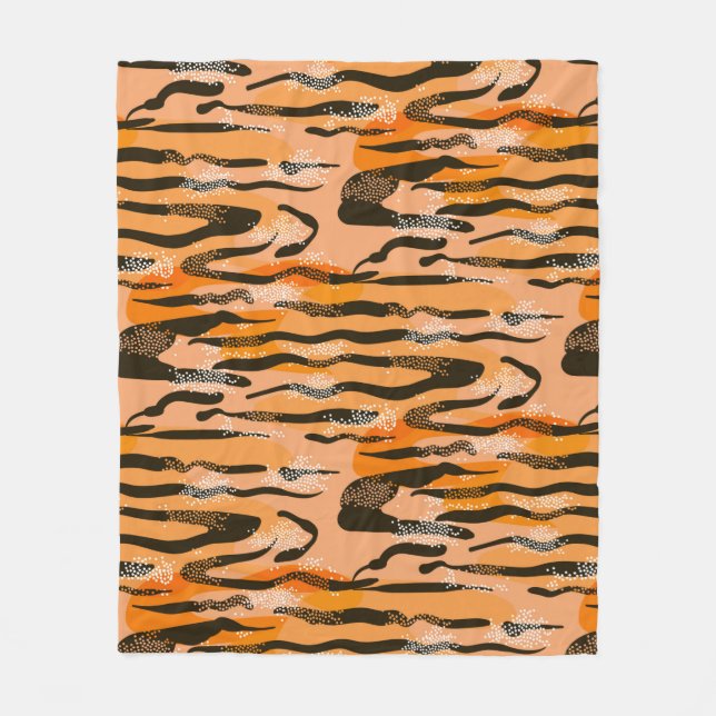 Lovely seamless tiger pattern,  peach color fleece blanket (Front)