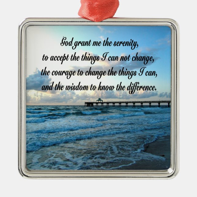 LOVELY SERENITY PRAYER OCEAN AND WAVES PHOTO METAL TREE DECORATION (Front)
