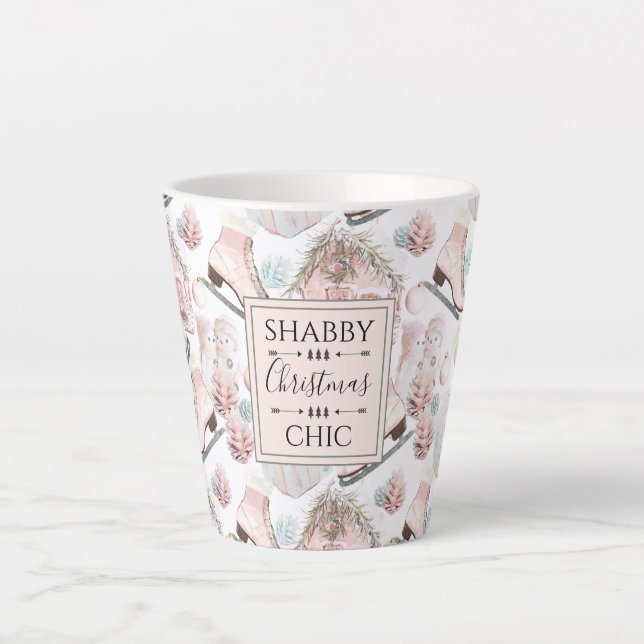 Lovely Shabby Chic Pink Christmas Pattern Latte Mug (Front)