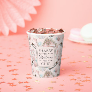 Lovely Shabby Chic Pink Christmas Pattern Paper Cups