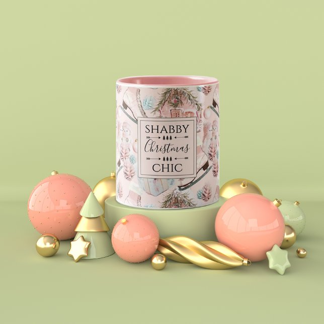 Lovely Shabby Chic Pink Christmas Pattern Two-Tone Coffee Mug (Creator Uploaded)