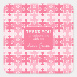 Lovely Shade of Pink Puzzles Birthday Thank You Square Sticker