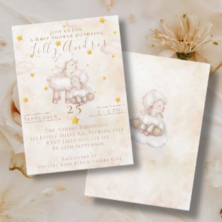 Lovely Sheep pinky cloud dust star Baby Shower Invitation