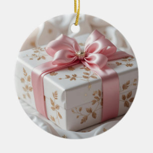 lovely silk pink gift box ceramic tree decoration