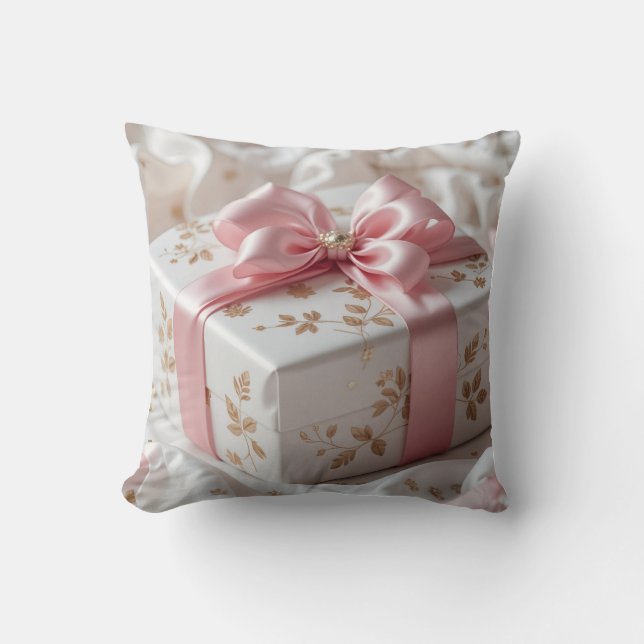 lovely silk pink gift box cushion (Front)