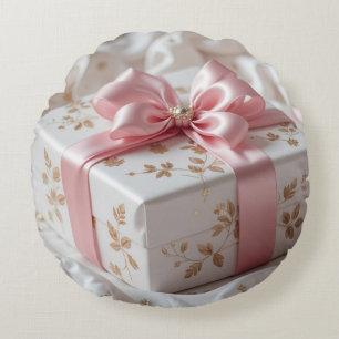 lovely silk pink gift box round cushion