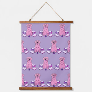 Lovely Smart Golden Retriever Book Lover Purple Hanging Tapestry