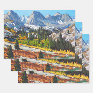 Lovely Snowy Day Purple Yellow Blue Red  Wrapping Paper Sheet