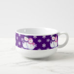 Lovely Snwoman Couple Soup Mug<br><div class="desc">Inject a festive feel to your kitchen essentials with this multipurpose excellent quality and large soup mug. Featuring a lovely snowman couple illustration pattern with a white snowflake pattern set against a purple background, this soup mug is both decorative and functional. Please feel free to change the background colour to...</div>