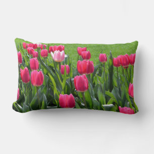 lovely spring pink tulip flowers. garden floral lumbar cushion