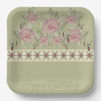 Lovely Square Floral Patterned Paper Plate