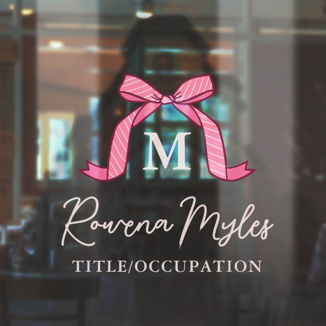Lovely Striped Pink Bow Monogram name In Script (Creator Uploaded)
