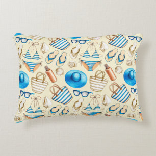 Lovely summer pattern with glasses, bikini, umbrel decorative cushion
