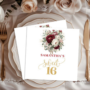 Lovely Sweet 16 Blush Burgundy Floral Napkins