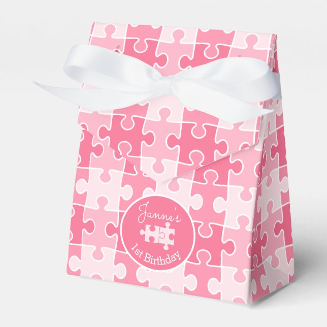 Lovely Sweet Shade of Pink Puzzle Pieces Favour Box (Front Side)