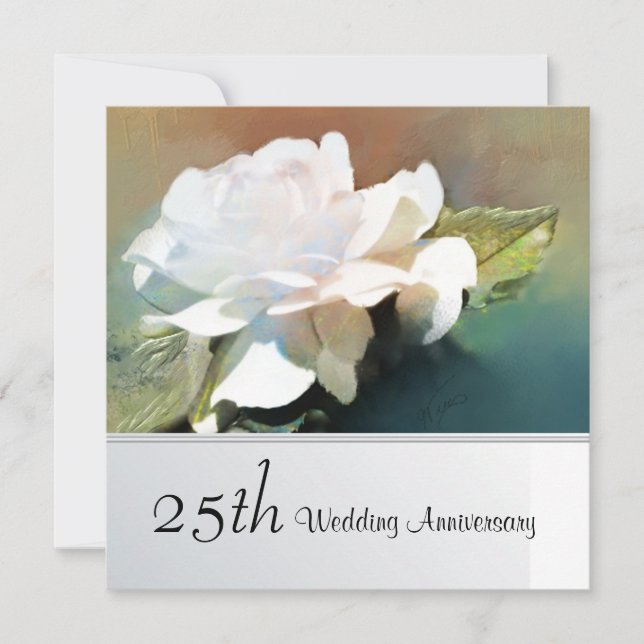 Lovely Tea Rose 25th Wedding Anniversary  Invitation (Front)