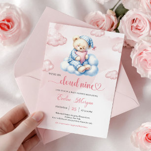 Lovely Teddy Bear Baby Shower Invite Cloud 9 Theme