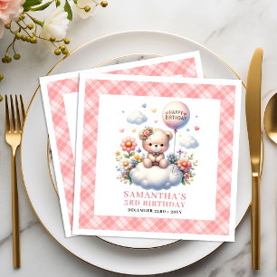 Lovely teddy bear balloon blush flower birthday   napkin