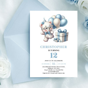 Lovely teddy bear dusty blue boy birthday invites