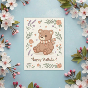 Lovely Teddy Bear Floral Birthday Kids Postcard