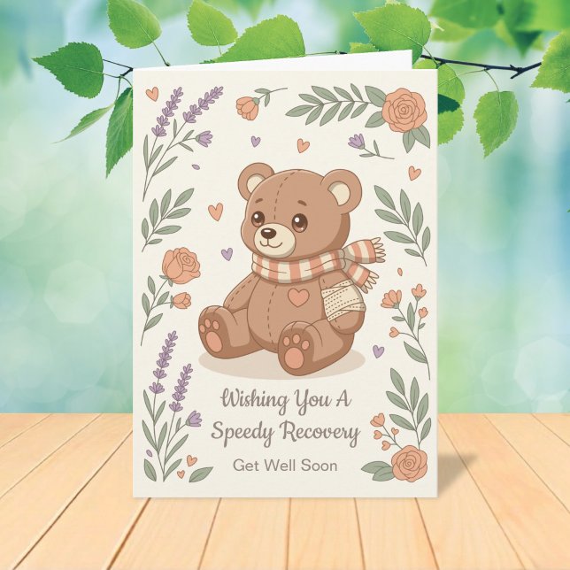 Lovely Teddy Bear Get Well Floral Card (Creator Uploaded)
