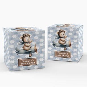 Lovely Teddy Bear Pilot Blue Baby Favour Box