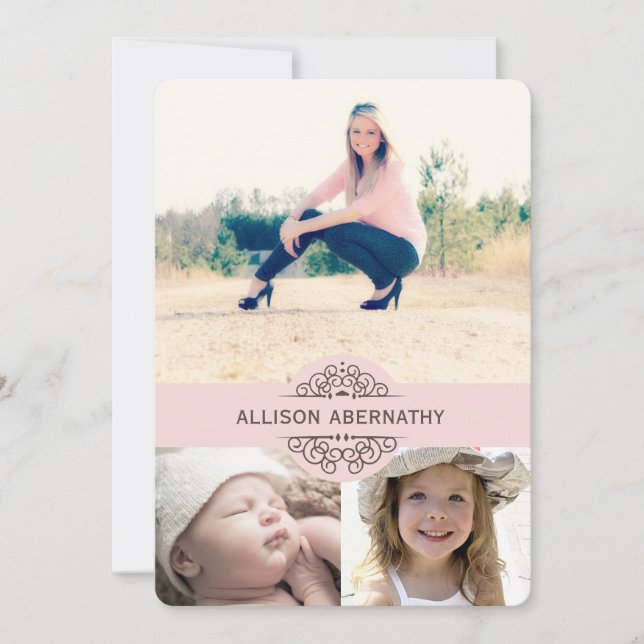 Lovely Then and Now Photo Graduation Party | Pink Invitation (Front)