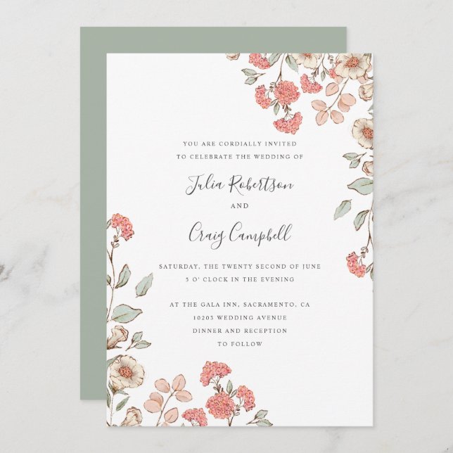 Lovely Tiny Blush flower bunch Whimsical wedding Invitation (Front/Back)