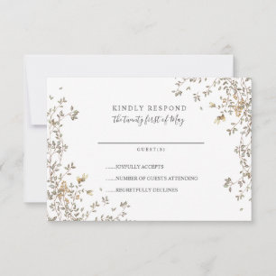 Lovely Tiny Green leaves Whimsical Wedding RSVP Card