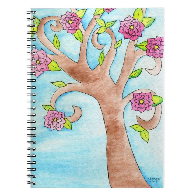 Lovely Tree with Pink Flowers Spiral Notebook (Front)