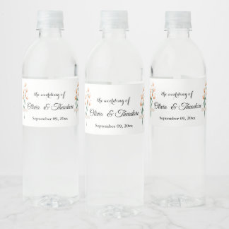 Lovely Trendy Pink Watercolor Wildflower Wedding Water Bottle Label