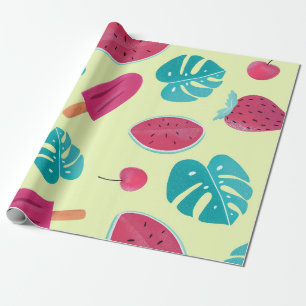 Lovely Tropical Fruits Leaves Ice Pops Pattern   Wrapping Paper
