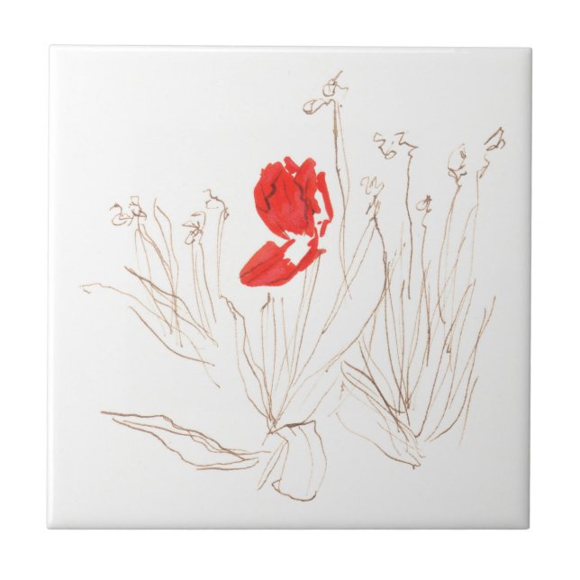 Lovely tulip in the wind and rain  tile (Front)